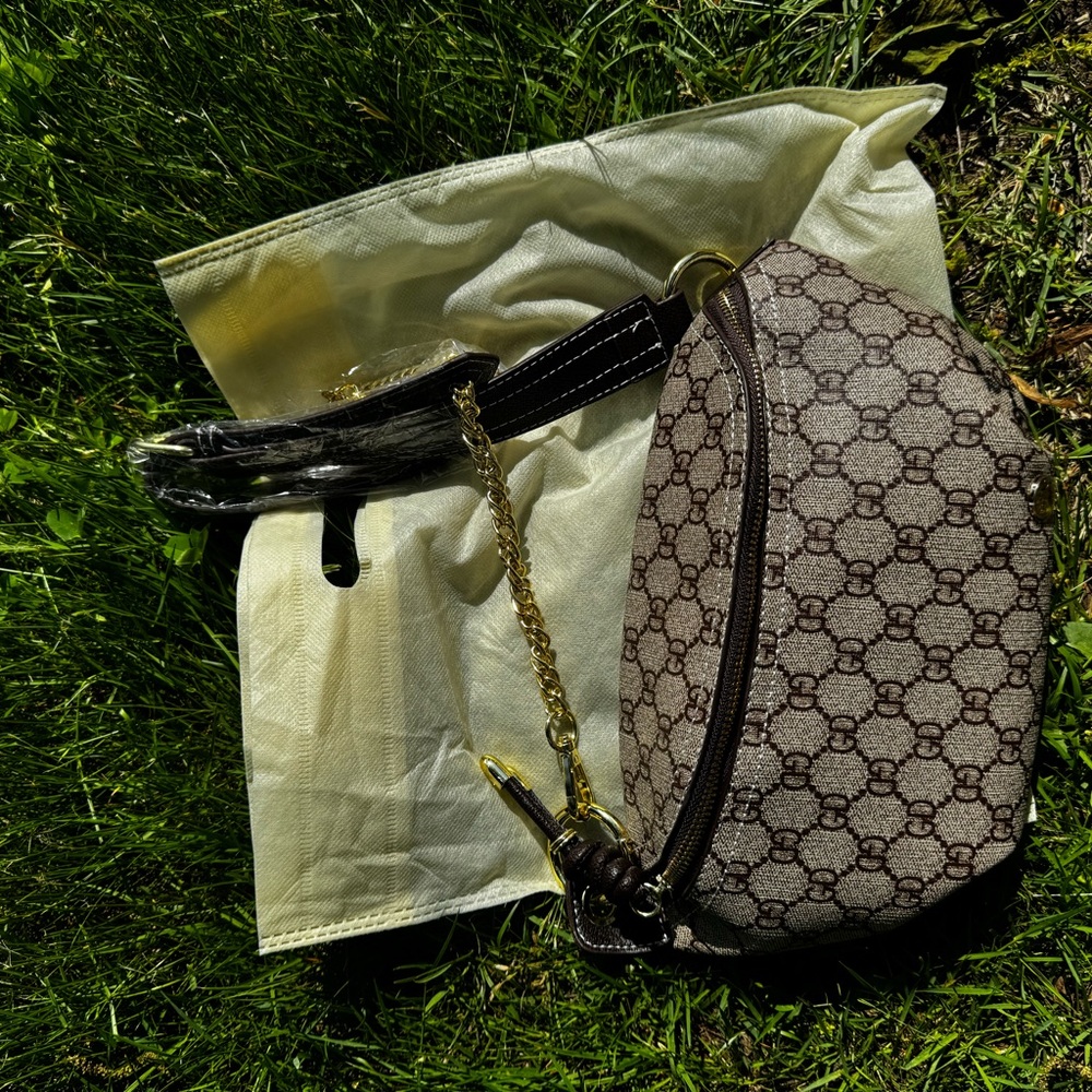 Modern Chic Brown Geometric Patterned Sling Bag - image 1